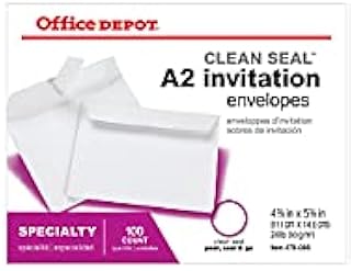 مغلفات الدعوة من Office Depot Clean Seal(TM) 4 3/8 بوصة × 5 3/4 بوصة، أبيض، صندوق من 100، 77598