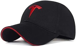 DSFG Male and Female Adjustable Car Logo Baseball Cap Travel Hat Racing Hat (Fit Tesla Black + Red Logo)