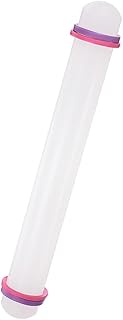 GLOKUUCA Fondant Rolling Pin - Fondant Cake Dough Roller Non-Stick No Handle Rolling for Baking Kitchen Tool Rolling Pin with Rings PP - (12" x 1.38", White)