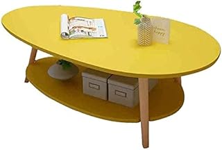 Coffee Tables Desk Living Room Elliptical Shape Multifunction Sofa Table Side Table Wood Look Leisure Furniture 2 Tier (Size : Yellow)(British Standard 220v)