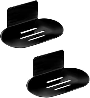 2 Pack Bar Soap Holder, Stainless Steel Self Adhesive Bar Soap Holder for Shower Wall, Bar Soap Saver with Drain Sink Wall Mounted for Kitchen/Bathroom, Keep Soap Dry & Easy to Clean (Black)