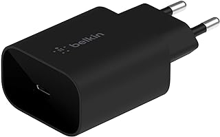 شاحن الحائط Belkin BoostCharge بقدرة 25 واط وبتغذية طاقة قابلة للبرمجة (إيصال الطاقة عبر منفذ USB-C، وشحن سريع لأجهزة iPhone وSamsung وGalaxy Tap وiPad وغيرهم الكثير) - باللون الأسود