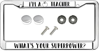 جي ان دي اطار لوحة ترخيص مكتوب عليه عبارة «I'm a Teacher What's Your Superpower» من الكروم بفتحتين، اطار لوحة ترخيص بفتحتين من اكسسوارات السيارات المعدنية