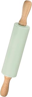 GLOKUUCA Silicone Rolling Pin - Wooden Handle Non-Stick Rolling Pin Roller Playdough Rolling Pin Kitchen Accessories Pastry Roller - (12", Light Green)