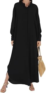 IKADEX Women Batwing Sleeve Abaya Button Loose Fit Long Maxi Muslim Dress Islamic Kaftan Prayer Robe