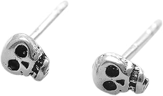 Sterling Silver Oxidized Mini Punk Gothic Skull Statement Unisex Stud Earrings