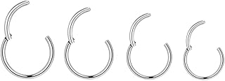 4Pairs/Pcs 18G Surgical Steel Hinged Clicker Segment Nose Rings Hoop Helix Cartilage Daith Tragus Sleeper Earrings Body Piercing for Women Men Girls 6mm 8mm 10mm 12mm