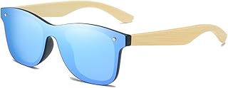 MYSNKU Wooden Bamboo Sunglasses for Men and Women, Flat One Piece Wooden Polarized Sunglasses