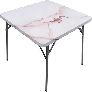 Marble Square Fitted Tablecloth, Marble Style Texture, Elastic Edge, Suitable for Catering and Kitchen, Fit for 35"x35" Square Table