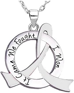 Fight Like a Girl It Came. We Fought. I Won. Awareness Ribbon Survivor Necklace