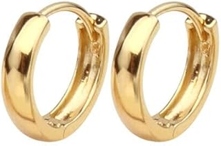 18K Gold on Sterling Silver Plain Small 8mm Hoop 2mm Band Huggie Earrings Unisex