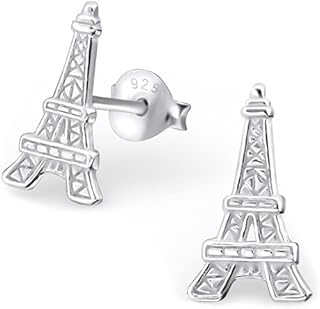 ICYROSE 925 Sterling Silver Eiffel Tower Stud Earrings (Nickel Free) 18881, Silver Silicone