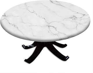 Marble Round Fitted Tablecloth, Marble Style Texture, Suitable for Dining Tables, self-Service Parties and Camping, Fit for 62" Table