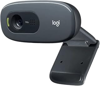 لوجيتيك C270 HD Webcam كاميرا ويب بجودة 720P 30Fps للمكالمات الفيديو بنسبة عرض شاشة واسعة وتصحيح ضوء وميكروفون بخاصية تقليل الضوضاء تعمل مع و أجهزة الكمبيوتر والماك رمادي وأسود ، رقمي