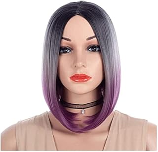 Wigs Human Wigs lace Front Kawaii Wigs Cosplay Europe and America Carved Tricolor Wig bob Wig Girl Gradient caps(Pink Purple)