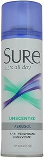 Sure Anti-Perspirant & Deodorant Aerosol Spray Unscented, 6 oz (Pack of 6)