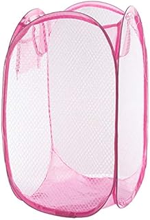 Collapsible Laundry Baskets Laundry Hamper Mesh Basket Foldable popup Easy Open Mesh Laundry Clothes- Hamper Basket for College Dorm (Pink)