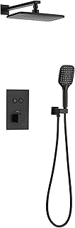 Thermostatic Shower System Wall Mounted Shower Faucet Set With Shower Head Single Handle Shower Set Bathroom With Hand Shower,Black,A Interesting Life,Black-A