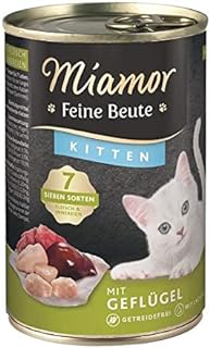 MIAMOR - Fine Prey Kitten Wet Food for Adult Cats with 7 Varieties of Meat and Offal. Grain-Free Complete Food with Taurine in a Tin without Additives 12 x 400 g Poultry