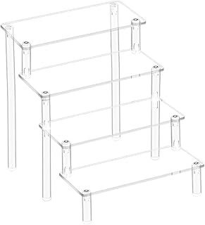 Bieiyhe 4-Tier Shelf Riser Manga, Acrylic Display Stand, Figure Shelf, Figures Stand, Transparent, Pedestal Stairs Decoration, Clear Product Stands, Cupcake Stand Holder, Tabletop Display Riser Shelf