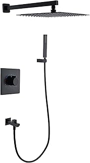 Shower System Concealed Adjustable Shower Faucet Set With 10 Inches Shower Head Single Handle Shower Set Bathroom With Hand Shower And Tub Spout, Embedded Box,Black Inter,Black