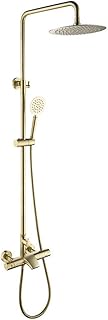 Shower Faucets, Brushed Gold Thermostatic Shower System Mixer Tap,Bathroom Rainfall Bathtub Shower Set,Wall Mounted