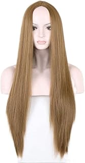 Wig woman wig long straight hair straight hair face repair carved natural face repair European-style synthetic role-playing wig pastel(Light Brown)