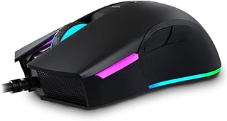 نيوسكيل اي او اس - ماوس العاب RGB (10 ملفات تعريف قابلة للتكوين حسب وضع الإضاءة) احترافي (مستشعر بصري 16000 نقطة لكل بوصة) اسود، USB