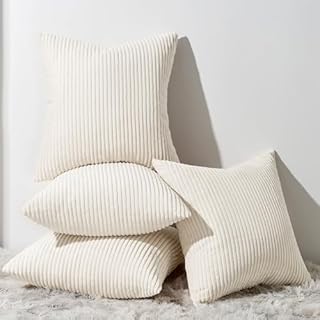 Topfinel Cushion Cover, 60 x 60 cm, Corduroy Cushion Covers, Cream, Set of 4, Decorative Cushion Cover, Sofa Cushion, Decorative Cushion for Sofa, Bedroom, Living Room, Balcony, Children, Fluffy,