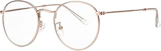 Gleyemor Clear Glasses for Women Men, Classic Round Metal Frame Fake Face Glasses