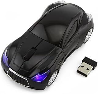 ماوس لاسلكي بتصميم سيارة رياضية 1600 نقطة لكل بوصة بصري مريح للالعاب مع مستقبل USB مناسب كهدية للكمبيوتر واللابتوب وشاوميس (اسود)