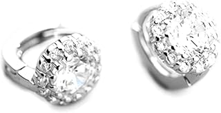 Rhodium on Sterling Silver Mini 6mm Hoop Cut CZ Halo Flory Dome Cluster Huggie Earrings Jewellery