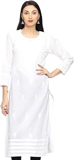 Indian Hand Embroidery Women's Chikankari Cotton Kurta Kurti Tunic A149984 White