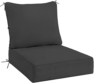 Sundale Outdoor Olefin Deep Seat Cushion, Patio Chair Cushion and Pillow, Water-Resistant Sectional Sofa Pad with Straps Dark Gray, 24 x 24 x 6 Inches