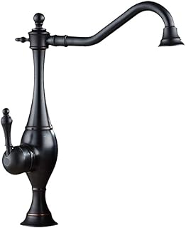 [RIUGHJID] Mixer Tap All Bronze Antique European Style Water-tap Above Counter Basin Art Basin Heightening Basin Rotate Faucet Wash Basin Cold Heat Water Black Black Bronze Taps (Color : Blac(Black)