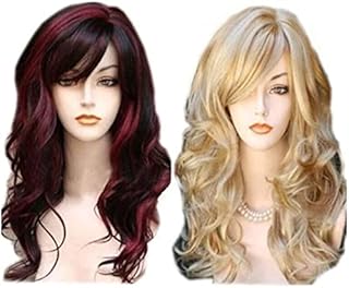 Wigs European and Black and red Wig Gradient Golden Hair Toupee Wig Long Curly Hair Synthetic Cosplay Wig Pastel Colorful Costume Wig(Gradient Golden)