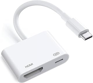 محول ابل USB C إلى HDMI بدقة 4K عند 60 هرتز لأجهزة ايفون 15 وماك بوك برو اير وايباد كيبل 3.1 نوع رقمي ايه في 2.0 متوافق مع سامسونج جالكسي S23 S22 وبكسل واكس بي اس والمزيد أبيض