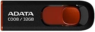 ايه داتا ذاكرة فلاش C008 32GB USB 2.0 قابلة للسحب بدون غطاء، اسود/احمر (AC008-32G-RKD)