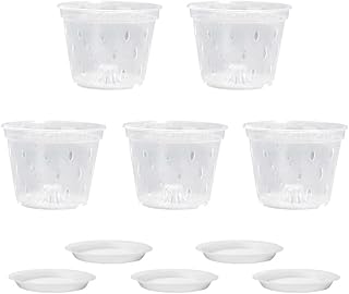 Orchid Pots Clear Orchid Pots with Holes and Saucers Plastics Breathable Slotted Orchid Planter Indoor Outdoor 5 Sets