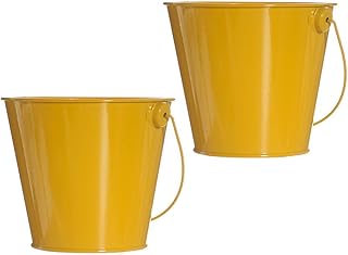 2pcs Mini Metal Buckets Small Metal Pail Tinplate Tin Pails Containers with Handles for Party Favors and Garden Decorations Yellow L