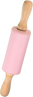 GLOKUUCA Silicone Rolling Pin - Wooden Handle Non-Stick Rolling Pin for Baking Roller Playdough Rolling Pin Kitchen Accessories Pastry Roller- (9", Pink)