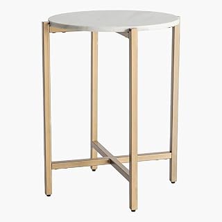 AVA DESIGNZ Small Side Table, Accent End Table, Modern Marble Table for Living Room, Bedroom | Nightstand Table for Tea, Snacks, coffee (GOLD | WHITE)