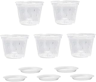 Orchid Pots Clear Orchid Pots with Holes and Saucers Plastics Breathable Slotted Orchid Planter Indoor Outdoor 5 Sets