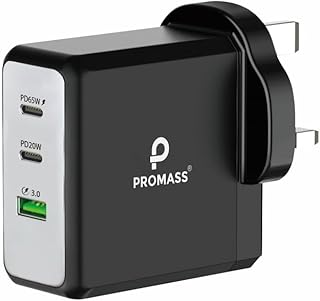 شاحن جداري USB C من PROMASS نانو 100واط 3 منافذ سريع الشحن مع تصميم صغير لشحن أجهزة ماك بوك برو آير جوجل بيكسلبوك ثنكباد ديل إكس بي إس آيباد جالكسي S23 S24 S22 S20 يو اس واجهزة متعددة PM-0100