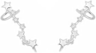 Sterling Silver CZ Celestial Stars Cuff Climber Crawler Pin Wrap Earrings