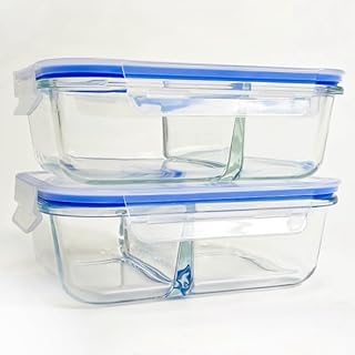 2 Compartment Glass Food Storage Containers - Glass Food Containers, Glass Container Set, Meal Prep Containers Reusable, Glass Containers with Lids 1040ml, Airtight food storage container with lids