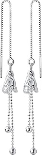 Sterling Silver Long Filigree Bell Dot Bead Pull Through Threader Earrings