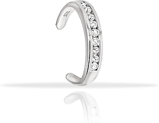 Hoops & Loops 925 Sterling Silver Channel Cubic Zirconia CZ Adjustable Tarnish Resistant Hypoallergenic Open Toe Ring for Women Teen Girls, Silver, Yellow Gold, Rose Gold, Black