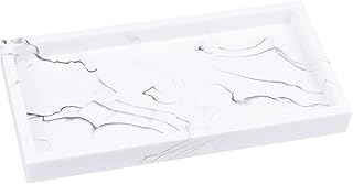 Bathroom Tray Marble Pattern Jewelry Tray Decorative Bowl Rectangular Tray Rectangular Plate Tray for Towels Candles Towel Soap Plant Jewelry (Marbled white)