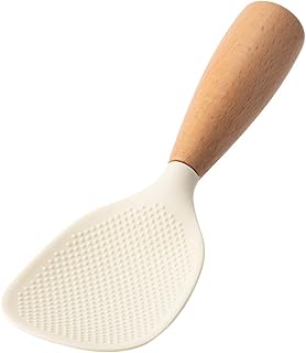 Rice Paddle Non-Stick Standing Rice with Wooden Handle Spoon Rice Potato Food Server Spatula Vertical Stand-up Rice Scooper Kitchen Tools Heat Resistant Cooker Scoop Paddle (White)